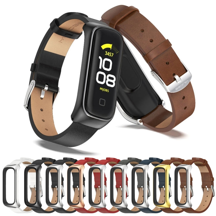 MIJOBS Uhrengehäuse aus Metall und Mikrofaser-Lederarmband, für Samsung Galaxy Fit 2