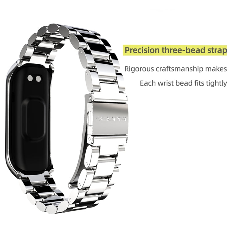 MIJOBS Three-bead Metal Stainless Steel Watch Band, For Samsung Galaxy Fit 2