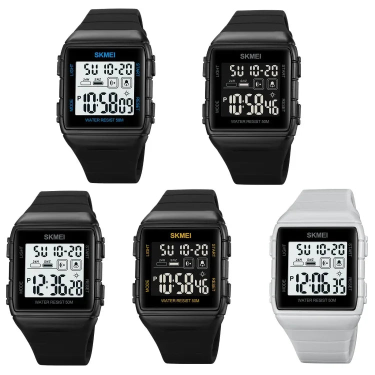 SKMEI 1960 Stainless Steel Buckle Silicone Strap Waterproof Electronic Watch, 1960 Black Gold, 1960 Black and White Machine, 1960 Black and Black Machine, 1960 Blue