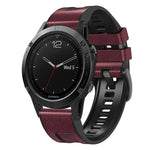 For Garmin Fenix 7X Silicone + Leather Quick Release Watch Band