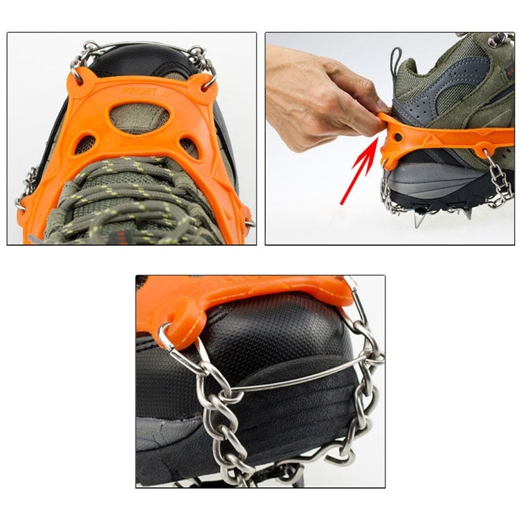 1 Pair 19 Teeth Anti-Slip Ice Gripper Hiking Climbing Chain Shoes Covers, 19 Teeth Size:L(Black), 19 Teeth Size:L(Orange), 19 Teeth Size:XL(Black), 19 Teeth Size:XL(Orange)