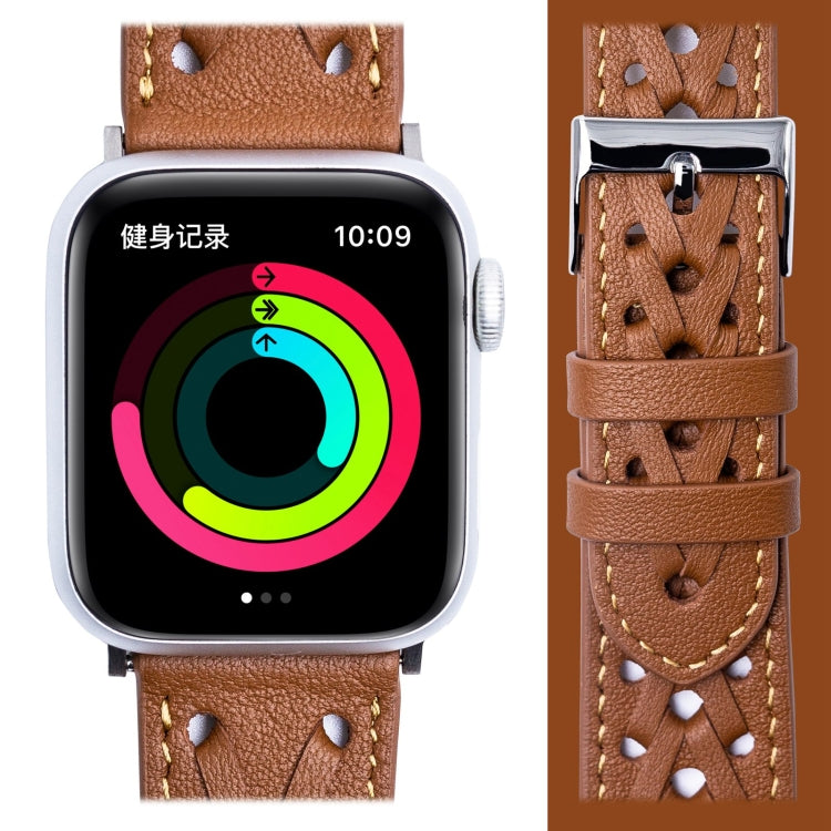 Genuine Leather Woven Watch Strap For Apple Watch Series, 7 45mm / 6&SE&5&4 44mm / 3&2&1 42mm, 7 41mm / 6&SE&5&4 40mm / 3&2&1 38mm