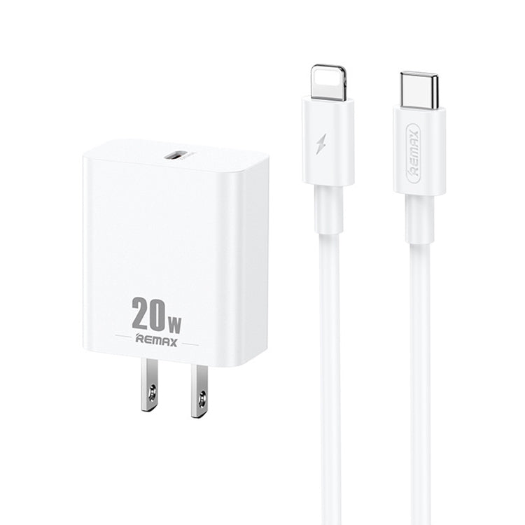 شاحن REMAX RP-U5 Extreme 2 Series 20 واط PD + مجموعة كابل بيانات USB-C / Type-C إلى 8 سنون للشحن السريع بطول 1 متر، قابس الصين، قابس الاتحاد الأوروبي، قابس الولايات المتحدة