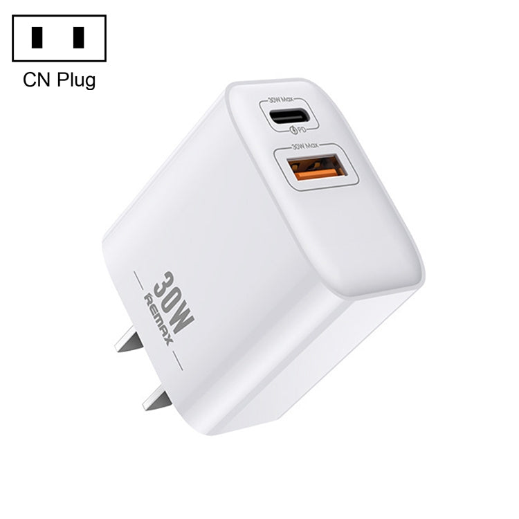 شاحن سريع REMAX RP-U82 بقدرة 30 واط بمنفذ USB وUSB-C/Type-C مزدوج، قابس CN، قابس المملكة المتحدة، قابس الولايات المتحدة