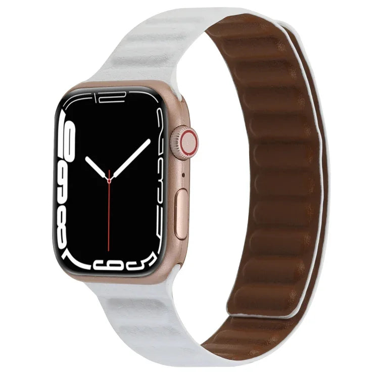 سوار ساعة جلد رفيع بحلقة مغناطيسية بلونين لسلسلة Apple Watch، 7 45مم / 6&SE&5&4 44مم / 3&2&1 42مم، 7 41مم / 6&SE&5&4 40مم / 3&2&1 38مم