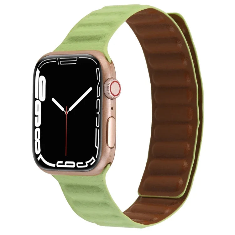 سوار ساعة جلد رفيع بحلقة مغناطيسية بلونين لسلسلة Apple Watch، 7 45مم / 6&SE&5&4 44مم / 3&2&1 42مم، 7 41مم / 6&SE&5&4 40مم / 3&2&1 38مم