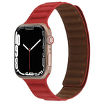 سوار ساعة جلد رفيع بحلقة مغناطيسية بلونين لسلسلة Apple Watch، 7 45مم / 6&SE&5&4 44مم / 3&2&1 42مم، 7 41مم / 6&SE&5&4 40مم / 3&2&1 38مم
