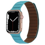 سوار ساعة جلد رفيع بحلقة مغناطيسية بلونين لسلسلة Apple Watch، 7 45مم / 6&SE&5&4 44مم / 3&2&1 42مم، 7 41مم / 6&SE&5&4 40مم / 3&2&1 38مم