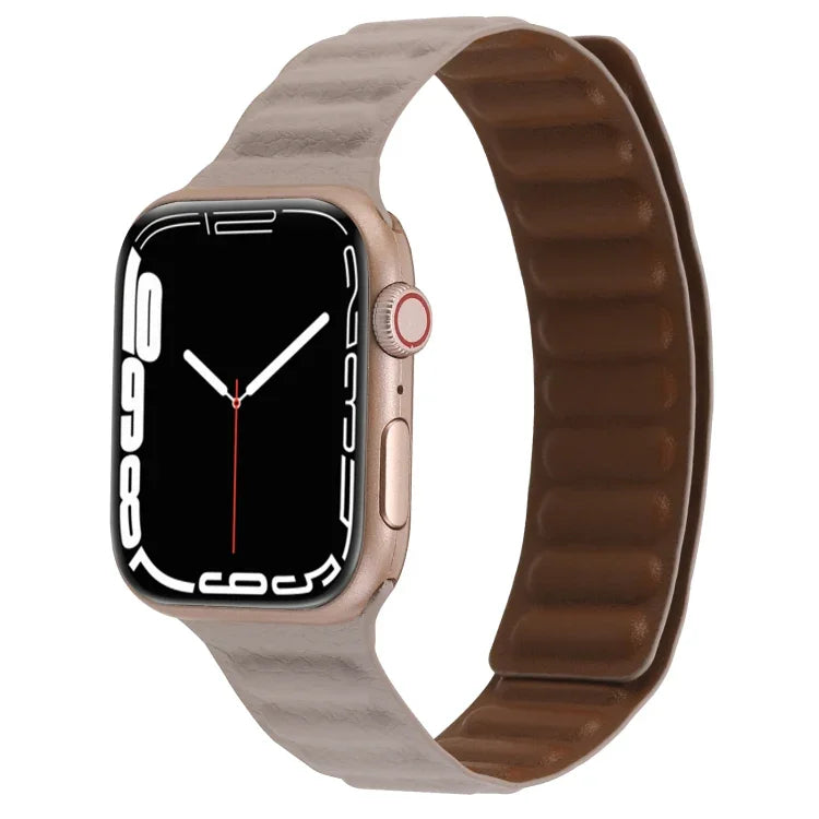 سوار ساعة جلد رفيع بحلقة مغناطيسية بلونين لسلسلة Apple Watch، 7 45مم / 6&SE&5&4 44مم / 3&2&1 42مم، 7 41مم / 6&SE&5&4 40مم / 3&2&1 38مم