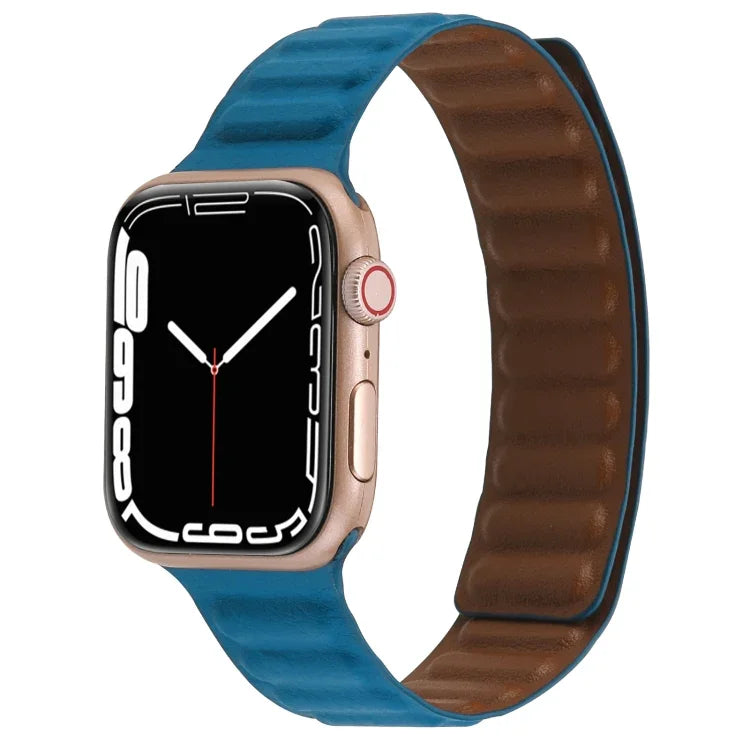 سوار ساعة جلد رفيع بحلقة مغناطيسية بلونين لسلسلة Apple Watch، 7 45مم / 6&SE&5&4 44مم / 3&2&1 42مم، 7 41مم / 6&SE&5&4 40مم / 3&2&1 38مم