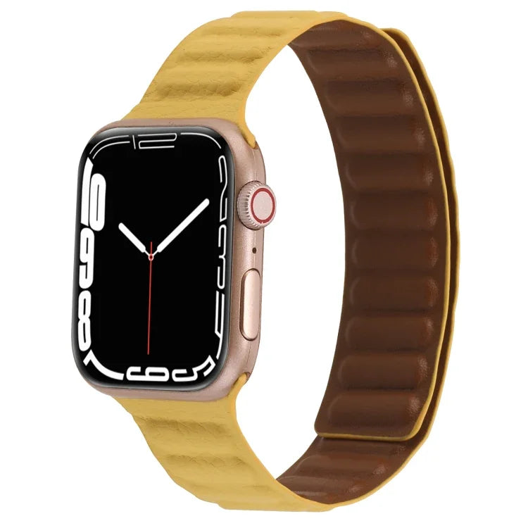 سوار ساعة جلد رفيع بحلقة مغناطيسية بلونين لسلسلة Apple Watch، 7 45مم / 6&SE&5&4 44مم / 3&2&1 42مم، 7 41مم / 6&SE&5&4 40مم / 3&2&1 38مم