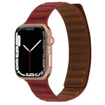 سوار ساعة جلد رفيع بحلقة مغناطيسية بلونين لسلسلة Apple Watch، 7 45مم / 6&SE&5&4 44مم / 3&2&1 42مم، 7 41مم / 6&SE&5&4 40مم / 3&2&1 38مم