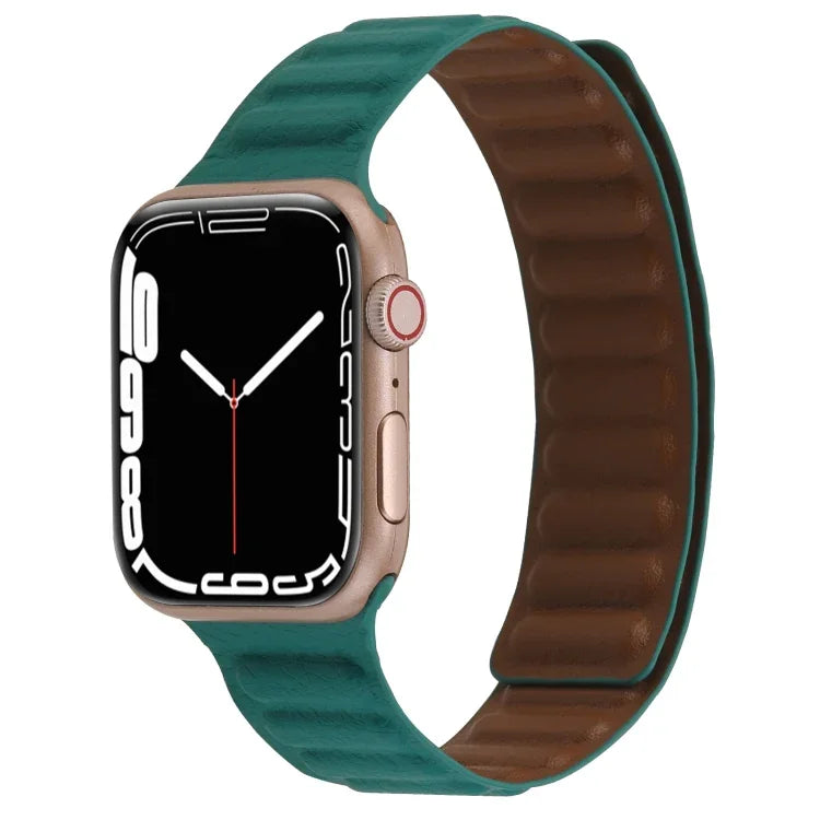 سوار ساعة جلد رفيع بحلقة مغناطيسية بلونين لسلسلة Apple Watch، 7 45مم / 6&SE&5&4 44مم / 3&2&1 42مم، 7 41مم / 6&SE&5&4 40مم / 3&2&1 38مم