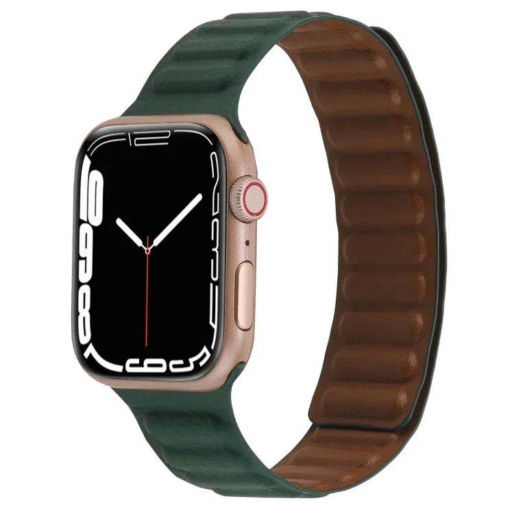 سوار ساعة جلد رفيع بحلقة مغناطيسية بلونين لسلسلة Apple Watch، 7 45مم / 6&SE&5&4 44مم / 3&2&1 42مم، 7 41مم / 6&SE&5&4 40مم / 3&2&1 38مم
