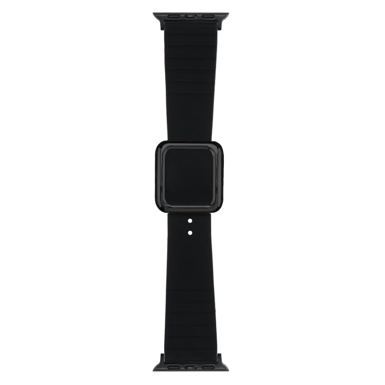 Black Square Buckle Silicone Watch Band For Apple Watch Series, 7 45mm / 6&SE&5&4 44mm / 3&2&1 42mm, 7 41mm / 6&SE&5&4 40mm / 3&2&1 38mm