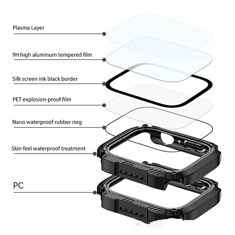 Screen Tempered Glass Film Armor Waterproof Watch Case, For Apple Watch Series 9 / 8 / 7 45mm, For Apple Watch Series 9 / 8 / 7 41mm