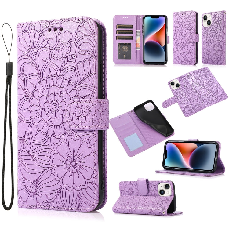 Skin Feel Embossed Sunflower Horizontal Leather Case, For iPhone 13, For iPhone 13 mini, For iPhone 13 Pro, For iPhone 13 Pro Max, For iPhone 14, For iPhone 14 Plus, For iPhone 14 Pro, For iPhone 14 Pro Max