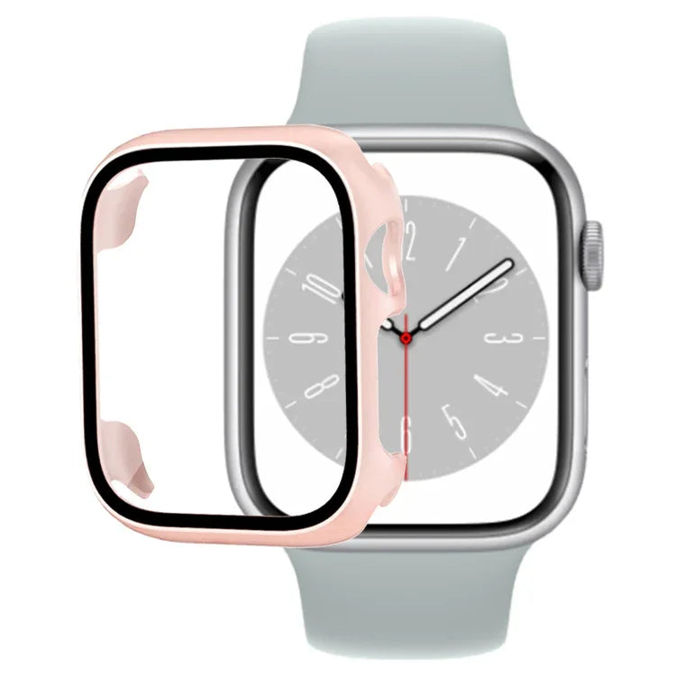 غطاء ساعة من PC مع فيلم زجاج مقسى، لساعة Apple Watch السلسلة 9 / 8 / 7 41مم، لساعة Apple Watch السلسلة 9 / 8 / 7 45مم