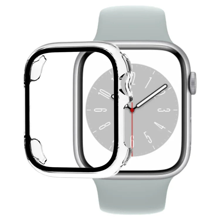 غطاء ساعة من PC مع فيلم زجاج مقسى، لساعة Apple Watch السلسلة 9 / 8 / 7 41مم، لساعة Apple Watch السلسلة 9 / 8 / 7 45مم