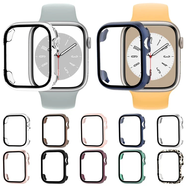 غطاء ساعة من PC مع فيلم زجاج مقسى، لساعة Apple Watch السلسلة 9 / 8 / 7 41مم، لساعة Apple Watch السلسلة 9 / 8 / 7 45مم