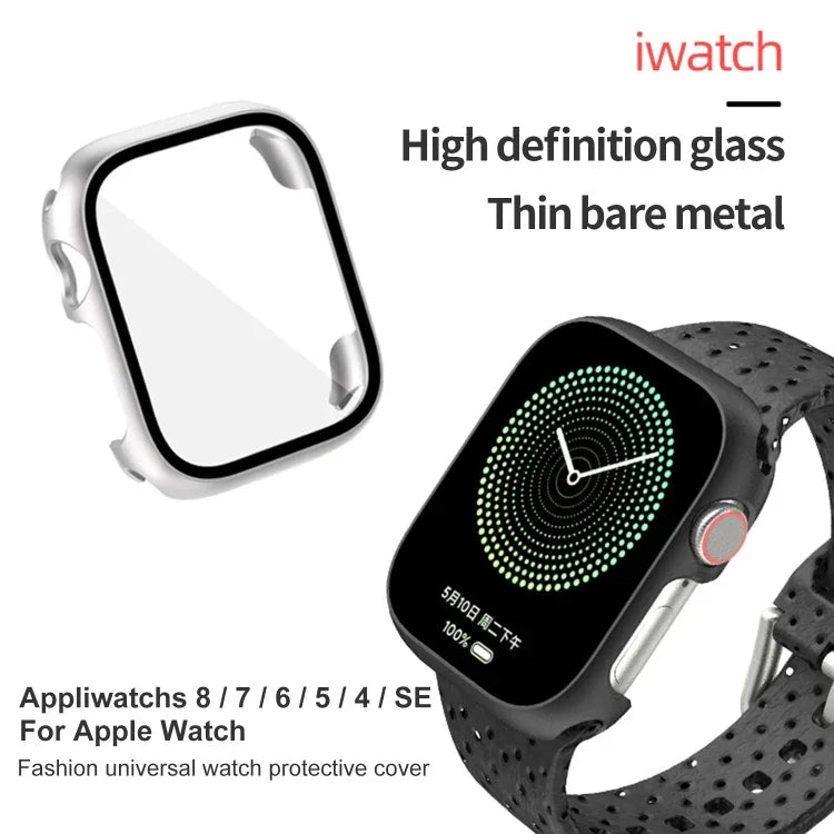 غطاء ساعة من PC مع فيلم زجاج مقسى، لساعة Apple Watch السلسلة 9 / 8 / 7 41مم، لساعة Apple Watch السلسلة 9 / 8 / 7 45مم