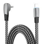 كابل بيانات شحن سريع USB-C/Type-C إلى 8 دبابيس بزاوية 3 أمبير، Type-C إلى 8 دبابيس بطول 1.2 متر، Type-C إلى 8 دبابيس بطول 2 متر