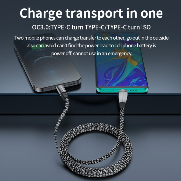 كابل بيانات شحن سريع USB-C/Type-C إلى 8 دبابيس بزاوية 3 أمبير، Type-C إلى 8 دبابيس بطول 1.2 متر، Type-C إلى 8 دبابيس بطول 2 متر