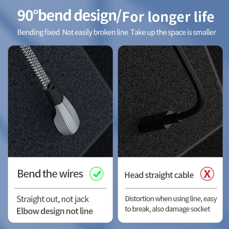 كابل بيانات شحن سريع USB-C/Type-C إلى 8 دبابيس بزاوية 3 أمبير، Type-C إلى 8 دبابيس بطول 1.2 متر، Type-C إلى 8 دبابيس بطول 2 متر