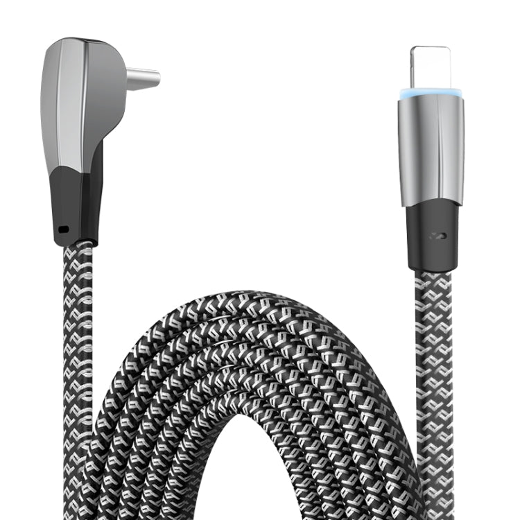 كابل بيانات شحن سريع USB-C/Type-C إلى 8 دبابيس بزاوية 3 أمبير، Type-C إلى 8 دبابيس بطول 1.2 متر، Type-C إلى 8 دبابيس بطول 2 متر