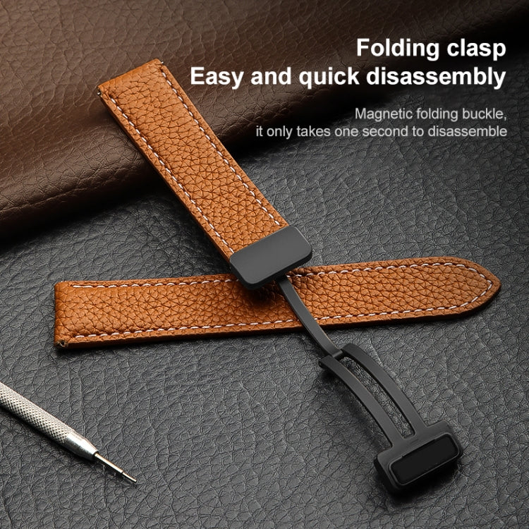 Bracelet de montre en cuir véritable couleur litchi pour Samsung Galaxy Watch5 40 mm / 44 mm