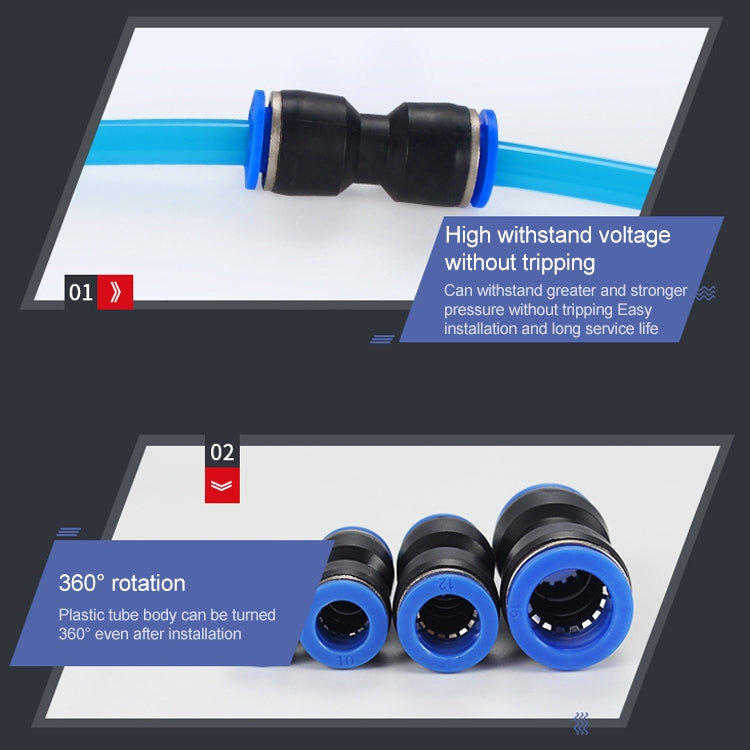 LAIZE 10pcs PU Plastic Straight Pneumatic Quick Fitting Connector, PU-4, PU-6, PU-8, PU-10, PU-12, PU-14, PU-16