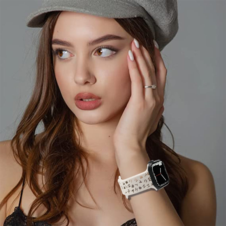 English Letters Silicone Watch Band, For Apple Watch Ultra 49mm / Series 8&7 45mm / SE 2&6&SE&5&4 44mm / 3&2&1 42mm, For Apple Watch Series 8&7 41mm / SE 2&6&SE&5&4 40mm / 3&2&1 38mm