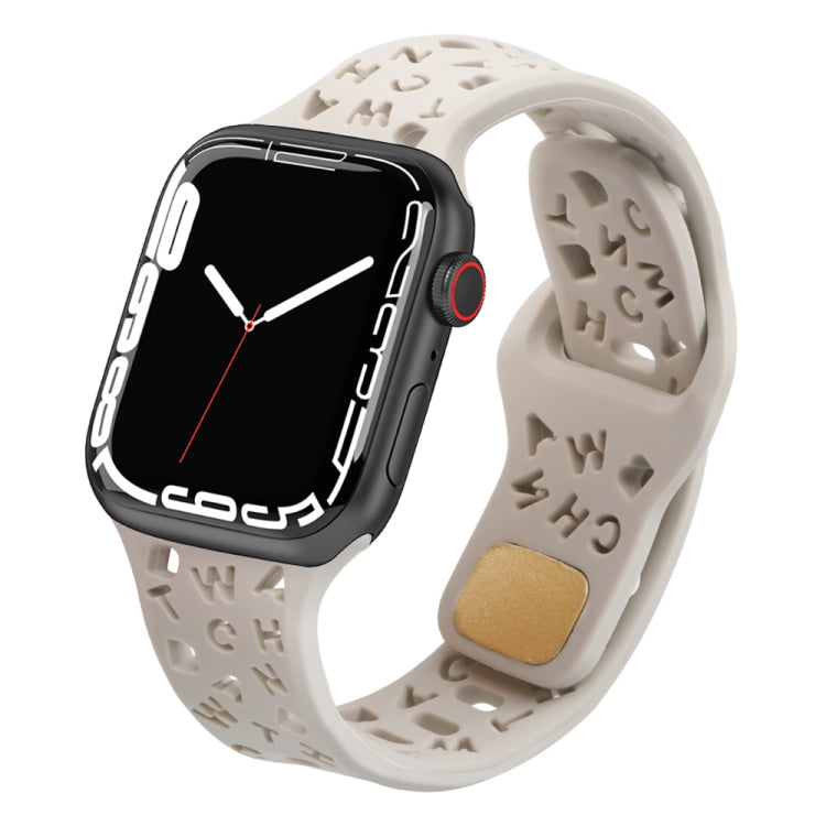 English Letters Silicone Watch Band, For Apple Watch Ultra 49mm / Series 8&7 45mm / SE 2&6&SE&5&4 44mm / 3&2&1 42mm, For Apple Watch Series 8&7 41mm / SE 2&6&SE&5&4 40mm / 3&2&1 38mm