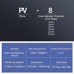 LAIZE 10pcs Plastic Elbow Pneumatic Quick Fitting Connector, PV-4, PV-6, PV-8, PV-10, PV-12, PV-14, PV-16