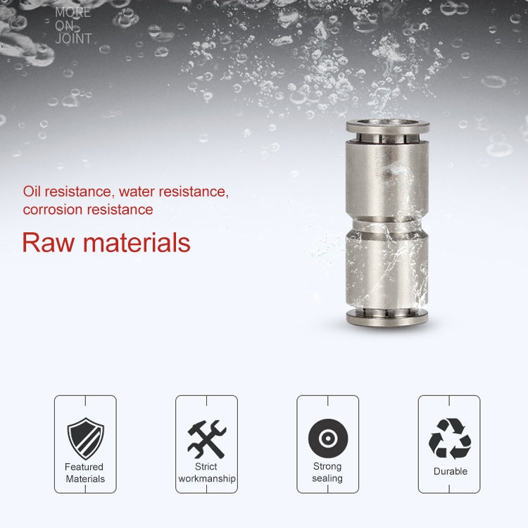 LAIZE Nickel Plated Copper Straight Pneumatic Quick Fitting Connector, PU-4, PU-6, PU-8, PU-10, PU-12, PU-14, PU-16