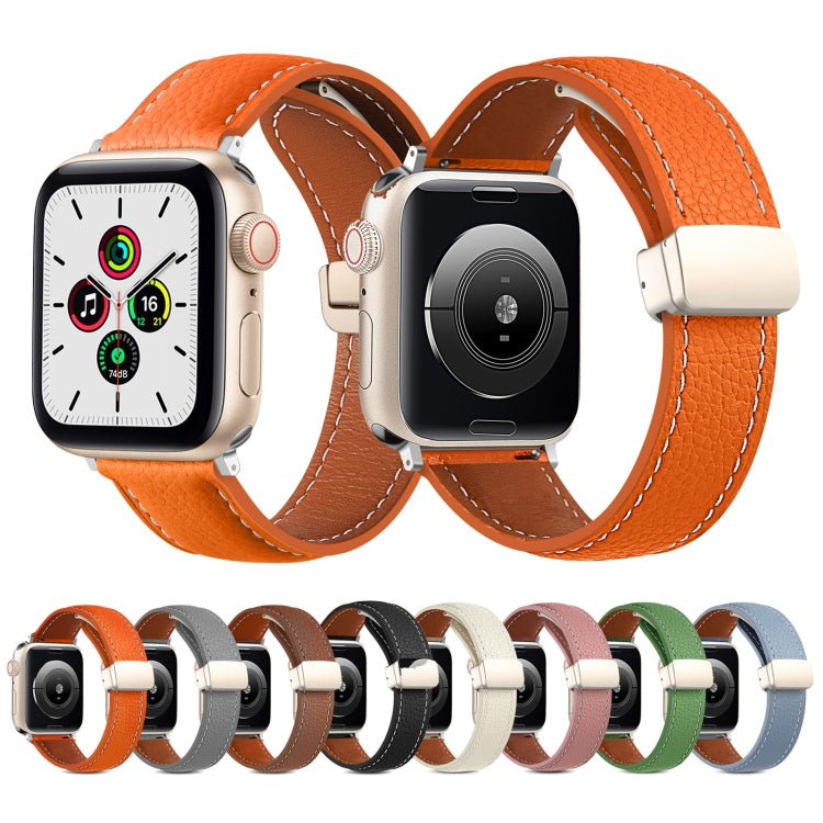 Folding Buckle Genuine Leather Watch Band, For Apple Watch Ultra 49mm / Series 8&7 45mm / SE 2&6&SE&5&4 44mm / 3&2&1 42mm, For Apple Watch Series 8&7 41mm / SE 2&6&SE&5&4 40mm / 3&2&1 38mm