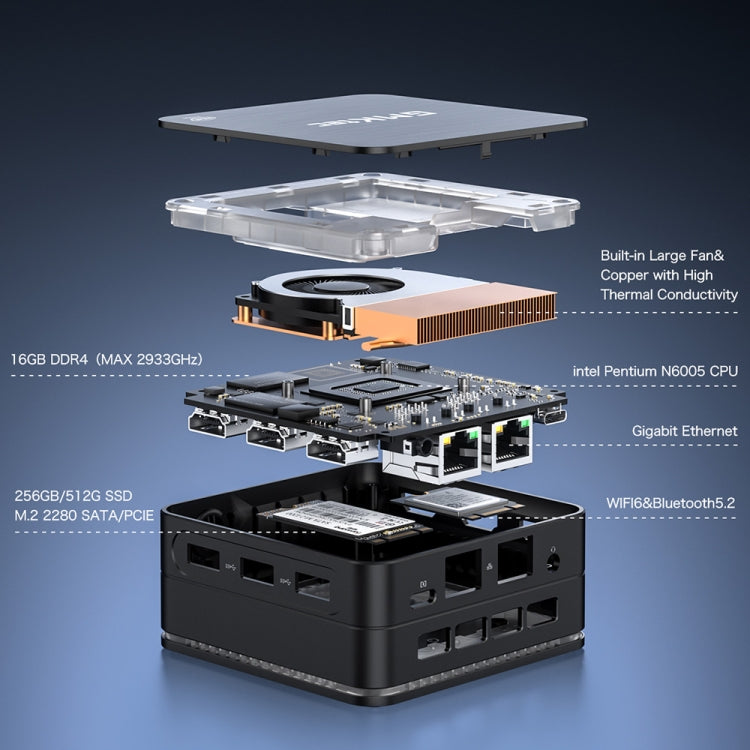 GMK KB7 Windows 11 Pro Mini PC, 16GB+512G, Intel Pentium Silver N6005 Quad Core, Support WiFi & BT, KB7 16GB+512G
