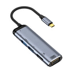 محول متعدد الوظائف 6 في 1 من نوع C إلى VGA+HDMI+USB مزدوج+USB-C مزدوج، Y002