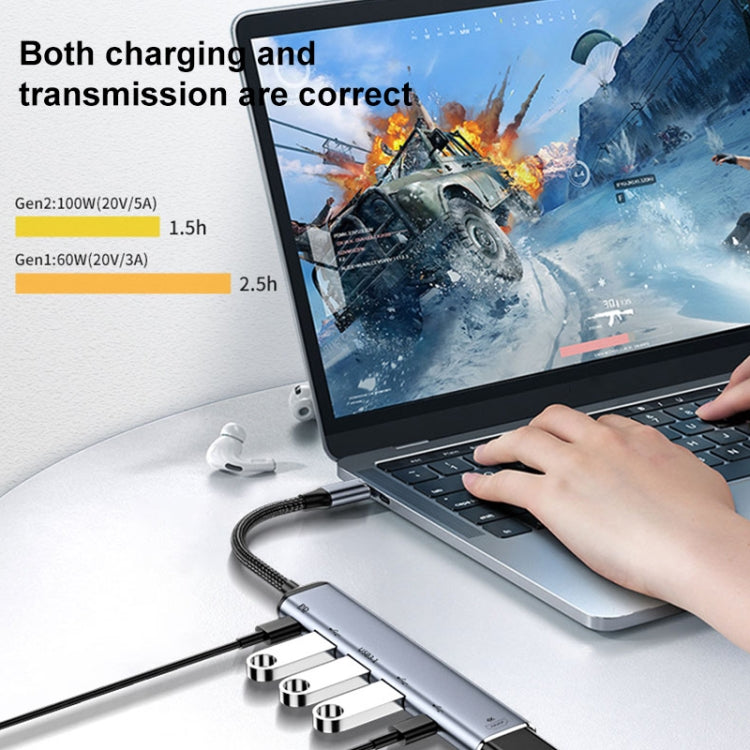محول متعدد الوظائف 6 في 1 من نوع C إلى VGA+HDMI+USB مزدوج+USB-C مزدوج، Y002
