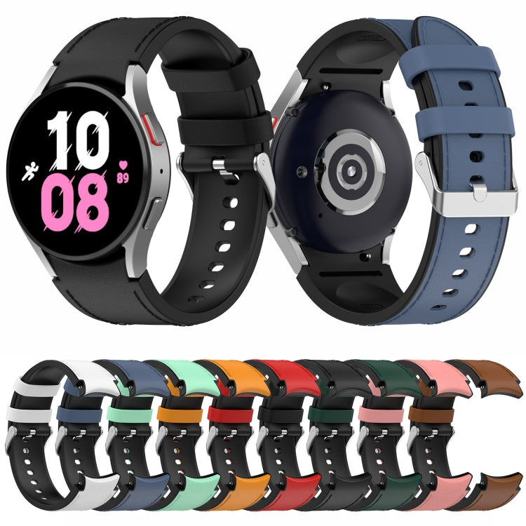 Für Samsung Galaxy Watch5 44 mm / 40 mm Silikon-Lederarmband mit silberner Dornschließe, Größen S und L