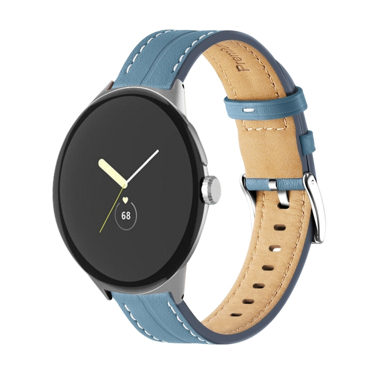 Grooved Genuine Leather Watch Band, For Google Pixel Watch 4 / 3 / 2 / 1 41mm