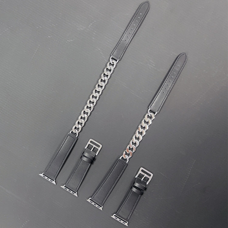 Double Loop Genuine Leather Stainless Steel Watch Band, For Apple Watch Ultra 49mm / Series 8&7 45mm, For Apple Watch Series 8&7 41mm