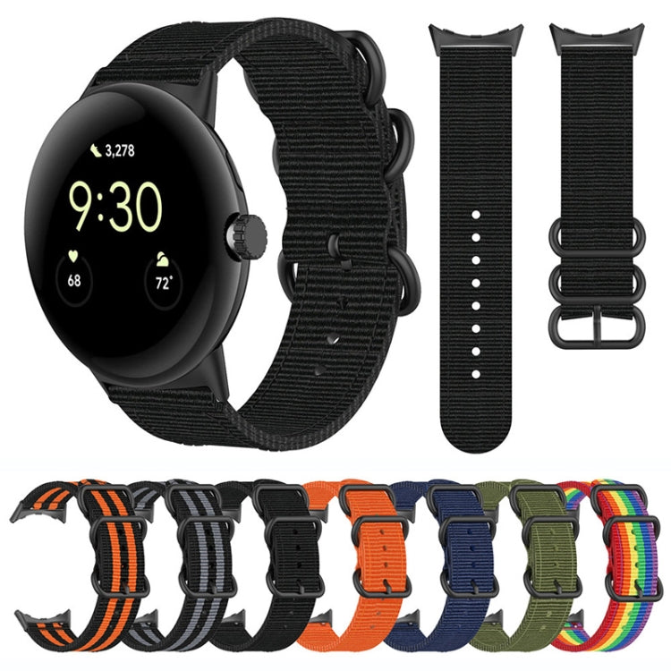 Three-ring Black Buckle Nylon Watch Band, For Google Pixel Watch 4 / 3 / 2 / 1 41mm