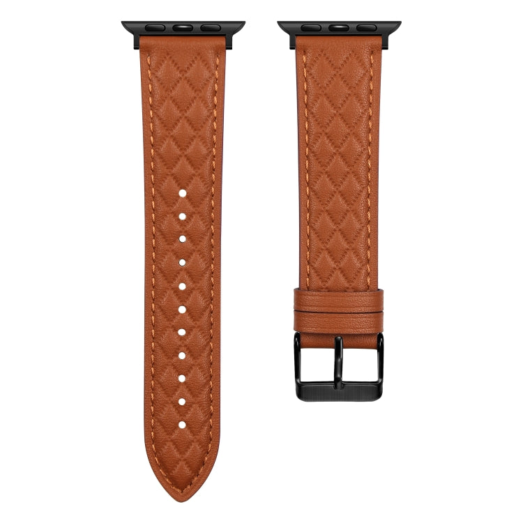 Rhombus Pattern Genuine Leather Watch Band For Apple Watch Series 8&7 45mm / SE 2&6&SE&5&4 44mm / 3&2&1 42mm, For Apple Watch Series 8&7 45mm / SE 2&6&SE&5&4 44mm / 3&2&1 42mm
