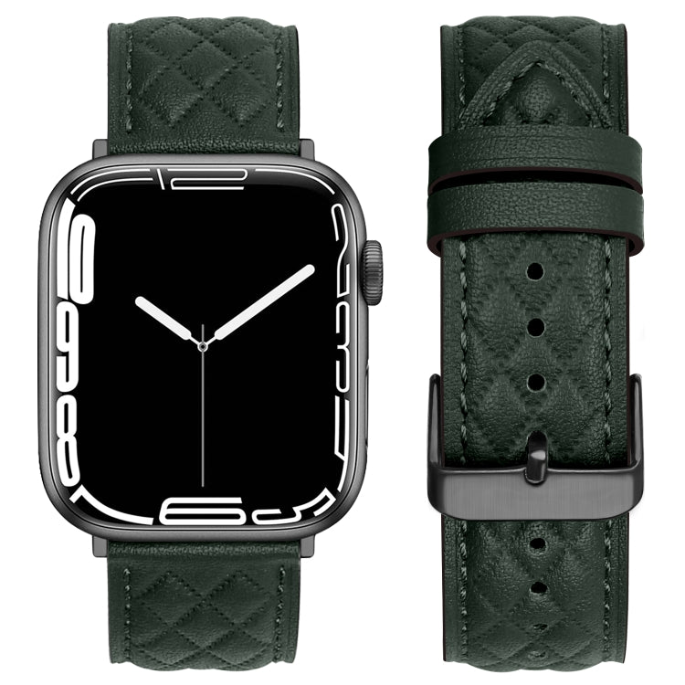 Rhombus Pattern Genuine Leather Watch Band For Apple Watch Series 8&7 45mm / SE 2&6&SE&5&4 44mm / 3&2&1 42mm, For Apple Watch Series 8&7 45mm / SE 2&6&SE&5&4 44mm / 3&2&1 42mm