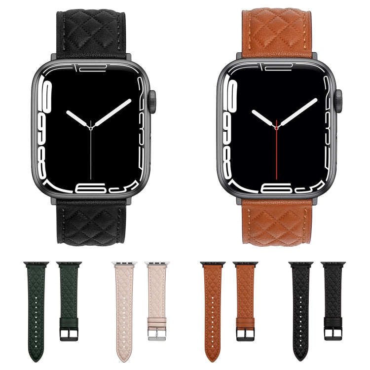 Rhombus Pattern Genuine Leather Watch Band For Apple Watch Series 8&7 45mm / SE 2&6&SE&5&4 44mm / 3&2&1 42mm, For Apple Watch Series 8&7 45mm / SE 2&6&SE&5&4 44mm / 3&2&1 42mm