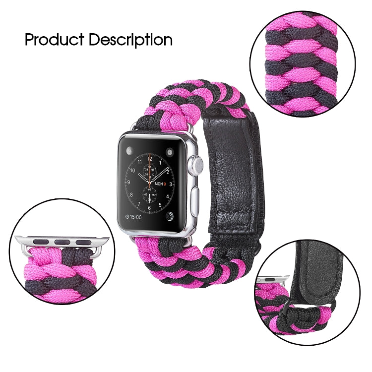 Paracord Plain Weave Hook And Loop Fastener Nylon Watch Band, For Apple Watch Series 8&7 41mm / SE 2&6&SE&5&4 40mm, For Apple Watch Ultra 49mm / Series 8&7 45mm / SE 2&6&SE&5&4 44mm