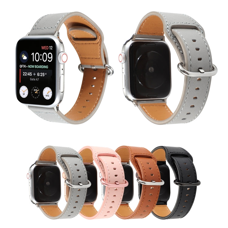 Solid Color Genuine Leather Watchband, For Apple Watch Series 7 41mm / 6 & SE & 5 & 4 40mm / 3 & 2 & 1 38mm, For Apple Watch Series 7 45mm / 6 & SE & 5 & 4 44mm / 3 & 2 & 1 42mm