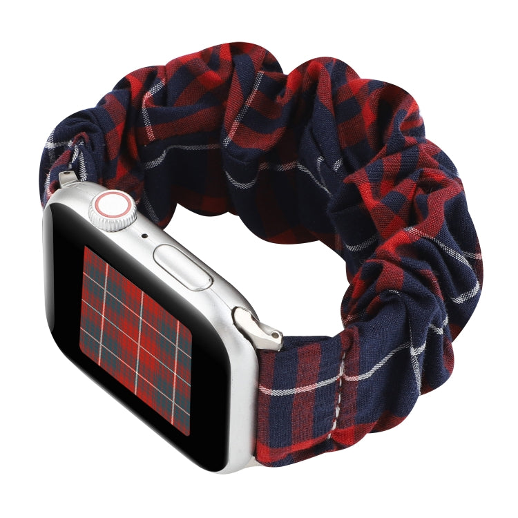 Plaid Flower Pattern Cloth Hair Ring Watchband, For Apple Watch Series 8&7 41mm / SE 2&6&SE&5&4 40mm / 3&2&1 38mm, For Apple Watch Ultra 49mm / Series 8&7 45mm / SE 2&6&SE&5&4 44mm / 3&2&1 42mm                                                           ...