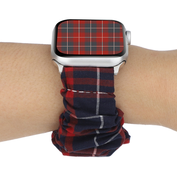 Plaid Flower Pattern Cloth Hair Ring Watchband, For Apple Watch Series 8&7 41mm / SE 2&6&SE&5&4 40mm / 3&2&1 38mm, For Apple Watch Ultra 49mm / Series 8&7 45mm / SE 2&6&SE&5&4 44mm / 3&2&1 42mm                                                           ...